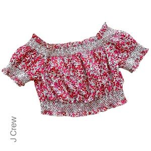 J CREW x LIBERTY | NWOT WILTSHIRE SMOCKED COTTON OFF SHOULDER CROP TOP | SMALL